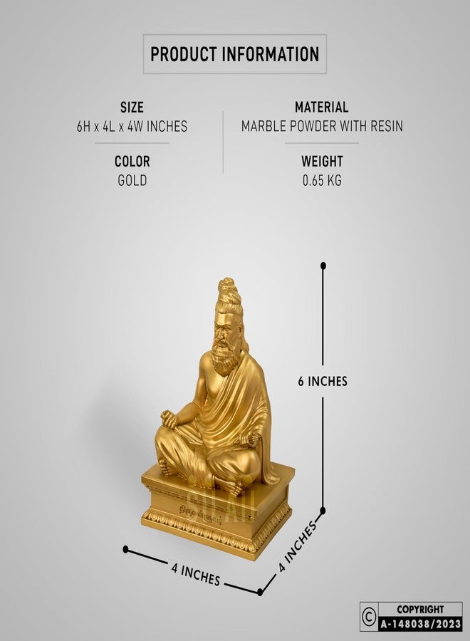SILAII Thiruvalluvar Sculpture - 6 Inch | Gold Colour Statue Home Decor & Cultural Gifting - Image 2